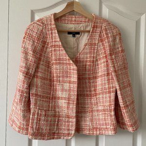 NWOT Talbots Tweed Blazer Womens Size 10P Pink V-Neck Open Classic Jacket